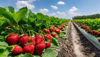 Strawberry Harvesting Event Farm Fields Photo Bright Background Copyspace for Text