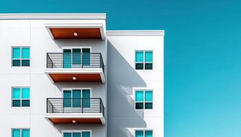 Modern Apartment Building Facade Urban Environment Architecture Bright Background Copyspace photo