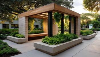 Relaxing Outdoor Pavilion Urban Park Architecture Greenery Daylight Background Copyspace photo