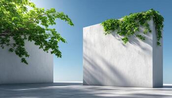 Serene Minimalist Garden Background with Copyspace Modern Architecture Greenery Natural Environment photo