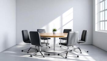 Meeting Room Setup with Copyspace Background Modern Office Business Environment Minimalist View photo