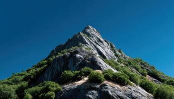 Majestic Mountain Peak Ascending into Blue Sky Nature Background Copyspace for Adventure Themes photo
