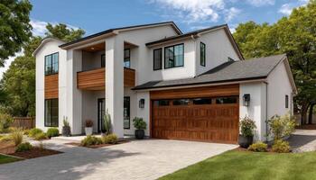 Modern Architecture Home Exterior Residential Area Image with Background and Copyspace photo