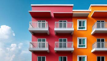 Colorful Apartment Facade Urban Landscape Image with Background Copyspace Vibrant Atmosphere photo
