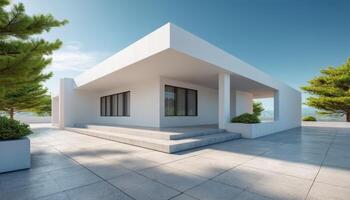 Modern Architectural House Design in Serene Outdoor Background with Copyspace photo