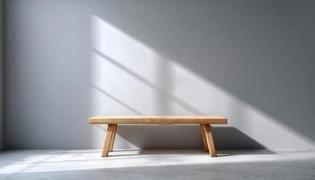 Minimalist Wooden Bench in Simple Background with Copyspace for Modern Interiors photo