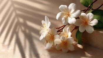 Delicate White Flowers with Shadows Nature Background Copyspace Serene Environment photo