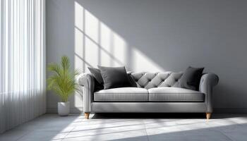 Stylish Couch in Minimalist Living Room Natural Light Home Decor Background Copyspace photo