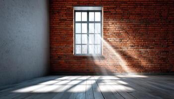 Natural Light Beaming Through Window Rustic Brick Background Copyspace for Creative Content photo