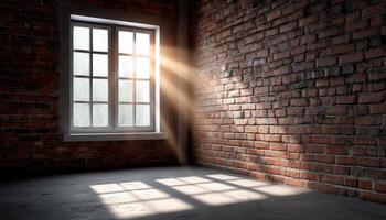 Sunlight Streaming Through Brick Wall Window Interior Photo with Background and Copyspace