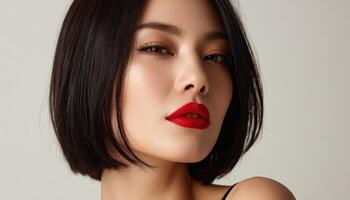 Stunning Portrait of a Woman Studio Fashion Photography Minimalist Background Copyspace photo