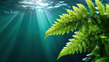 Underwater Ferns Illuminated by Sunlight Ocean Background Nature Copyspace Tranquil Environment photo