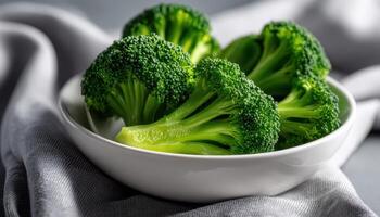 Fresh Broccoli Display Kitchen Food Photography Neutral Background Copyspace for Recipes photo