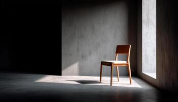 Minimalist Wooden Chair in Sunlit Room Modern Design Copyspace Background Tranquil Environment photo