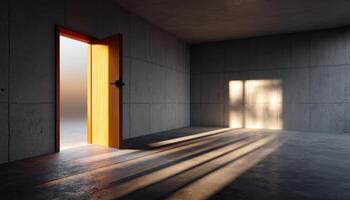 Open Door Modern Room Interior Design Minimalist Background Copyspace Soft Lighting photo