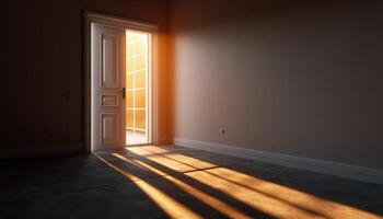 Open Doorway with Warm Light Modern Interior Copyspace Background Serene Environment photo