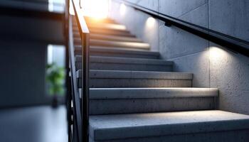 Modern Staircase Design Urban Interior Architecture Minimalist Background Copyspace photo