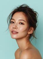 Elegant Woman Portrait with Copyspace in Background Soft Lighting Lifestyle Photography photo