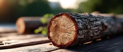 Minimalist Log on Wooden Surface Nature Background Copyspace for Design Calm Environment photo