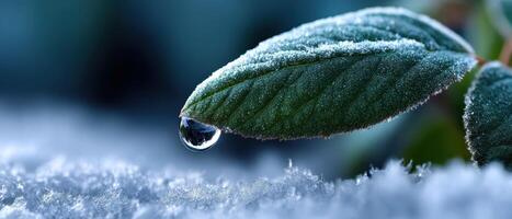 Tranquil Water Droplet on Leaf Close-Up Nature Photography Frosty Background Copyspace photo