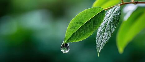 Water Droplet Formation on Leaf Natural Setting Macro Photography Green Background Copyspace photo