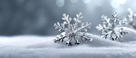 Delicate Snowflakes on Soft Snowy Background with Copyspace for Winter Themes photo