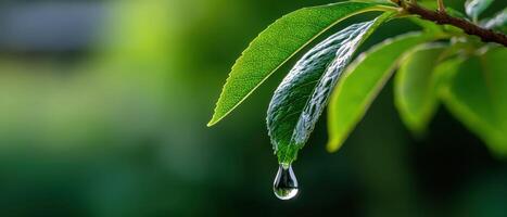 Water Droplet Formation on Leaf Nature Background High-Quality Close-Up Green Environment Copyspace photo