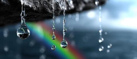 Sparkling Water Droplets against Rainbow Background High Definition Closeup Nature Copyspace photo
