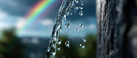 Sparkling Water Droplets with Rainbow Background Nature High-Definition Closeup Copyspace photo