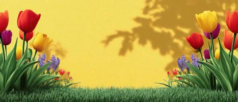 Vibrant Tulip Garden in a Sunny Park Colorful Background Copyspace for Nature Inspiration photo