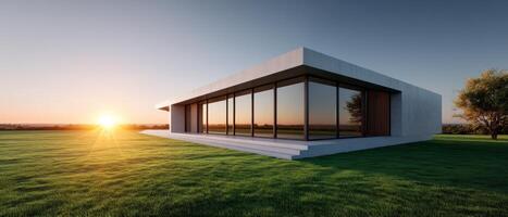 moderno minimalista tejado plano hogar con vaso ventanas escénico paisaje antecedentes copyspace foto