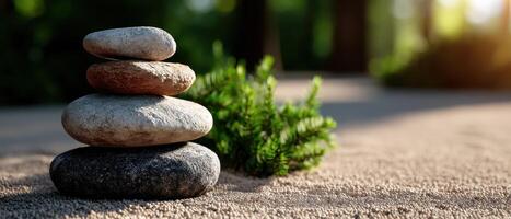 Serene Zen Garden Stone Arrangement Outdoor Space Nature Image Soft Background Copyspace photo