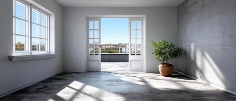 Sunlit Empty Artist Studio with Background and Copyspace in a Minimalist Environment photo