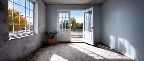 Empty Artist Studio Bathed in Sunlight Modern Architecture With Background Copyspace photo