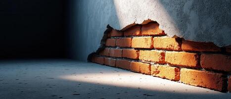 Dilapidated Brick Wall with Cracks Urban Background Low Resolution Copyspace for Text photo