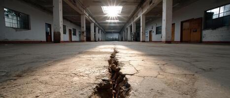 Abandoned Building Interior with Notice and Copyspace for Background Urban Environment Low Viewpoint photo