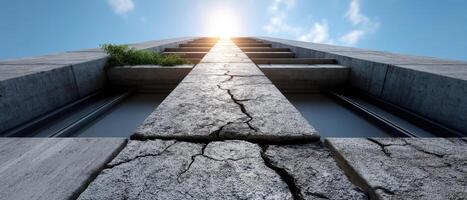 Aged Cracked Facade of Modern Building in Urban Setting with Background Copyspace photo