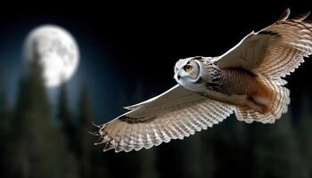 Majestic Owl in Flight Night Sky Animal Photography Dark Background Clear Copyspace photo