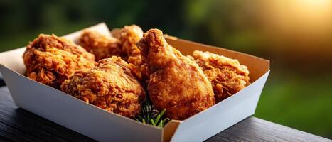 Crispy Fried Chicken Takeout Delight Outdoor Setting Food Photography Background Copyspace photo