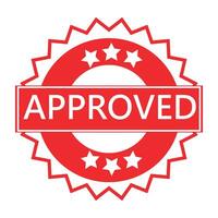 Red Circular Approved Stamp with Jagged Edge and White Stars Isolated on White Background vector