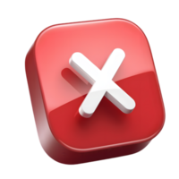 High-resolution close-up of a glossy, red reject button icon with a white X symbol. png