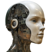 A futuristic humanoid robot with intricate circuitry and technology visible beneath its surface, showcasing advanced machine learning capabilities png