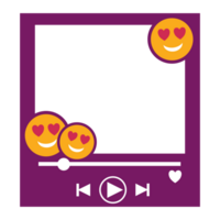a purple frame with two emoticions and a play button png