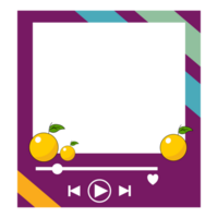 a purple frame with oranges and a play button png