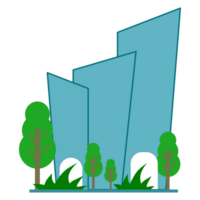 city skyline with trees and buildings png