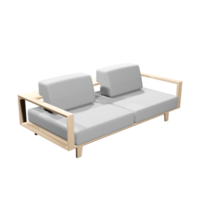A modern sofa with a wooden frame and two cushions png