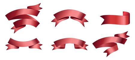 Set of Red Ribbons, Tags isolated on white background. Red award ribbons, luxury labels, badge premium quality certificate ribbons. Collections Empty Red Ribbons, Label Design for text. Eps 10 vector