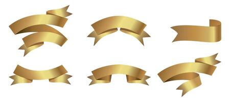 Set of Golden Ribbons, Tags isolated on white background. Gold award ribbons, luxury labels, badge premium quality certificate ribbons. Collections Empty Gold Ribbons, Label Design for text. Eps 10 vector