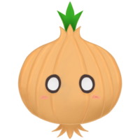 an onion with eyes and a green leaf on it png