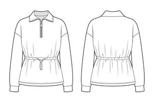 Half zipper sweatshirt with drawstring waist vector
